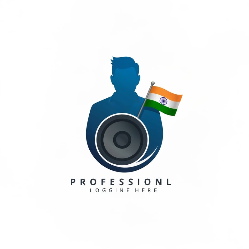 Professional logo design. a person with a speaker and on the person image attached a indian flag