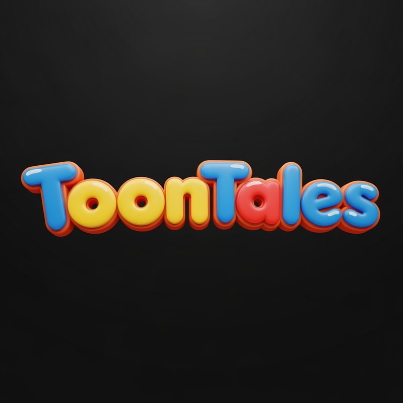 A playful and vibrant logo for a children's OTT streaming service featuring the brand name "ToonTales" in a custom, rounded, 3D bubbly typeface. — Centered and balanced wordmark viewed from a straight-on perspective for clear brand recognition. — A cheerful palette of saturated primary colors including bright blue, sunny yellow, and poppy red. — Bright, high-key studio lighting with soft glossy reflections to create a fun, high-energy mood. — Modern 3D digital vector style with smooth, plastic-like textures and bold, clean shapes. — Keep text "ToonTales" EXACTLY unchanged; no rewriting, redrawing, correcting, or adding any text. — Isolated on a solid, flat blackbackground.