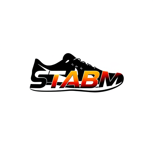 Professional logo design. Pictorial logo for a sports apparel company named "STABM": A stylized Nike sneaker silhouette with the letters "STABM" integrated into the design, Minimalist and energetic, Black and white with a vibrant accent color, Bold sans-serif typography, Modern athletic design, Clean lines and sharp angles, Solid white background.