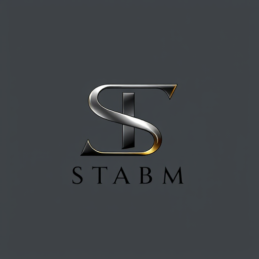 Professional logo design. Letterform for an elegant and premium sneaker brand named "STABM": A stylized, interlocking "S" and "T" forming a dynamic and abstract monogram, with subtle metallic accents suggesting luxury. Silver, deep charcoal, and a muted gold. A clean, modern sans-serif font with slightly extended kerning for "STABM" below the monogram, if text is required. Inspired by high-end automotive design and architectural precision, with a minimalist and sophisticated aesthetic. The monogram should have sharp, clean lines and a sense of depth, perhaps with a subtle gradient. Solid, neutral dark grey.