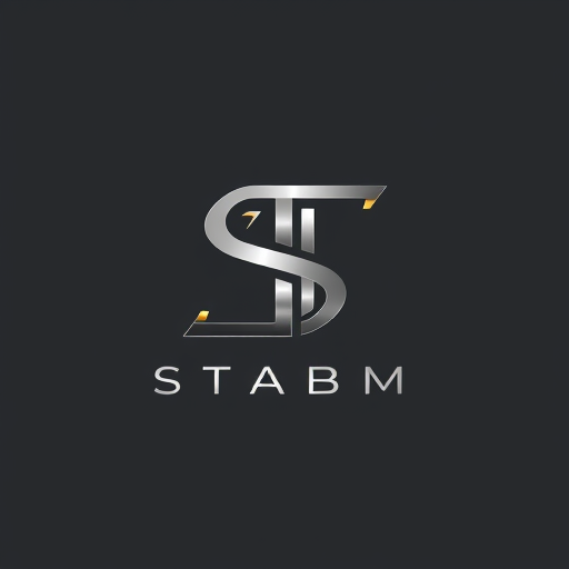 Professional logo design. Letterform for an elegant and premium sneaker brand named "STABM": A stylized, interlocking "S" and "T" forming a dynamic and abstract monogram, with subtle metallic accents suggesting luxury. Silver, deep charcoal, and a muted gold. A clean, modern sans-serif font with slightly extended kerning for "STABM" below the monogram, if text is required. Inspired by high-end automotive design and architectural precision, with a minimalist and sophisticated aesthetic. The monogram should have sharp, clean lines and a sense of depth, perhaps with a subtle gradient. Solid, neutral dark grey.