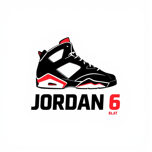 Professional logo design. Minimalist emblem for a basketball shoe brand named "Jordan 6": A stylized silhouette of the Air Jordan 6 sneaker with a subtle Jumpman logo integrated into the design, representing legacy and performance. Black, White, and Infrared red for the color palette. Bold, sans-serif typography for the "Jordan 6" name. Design a modern and iconic logo, drawing influence from retro sportswear and street art. Visual execution details: Clean lines, sharp angles, and a sense of dynamic movement. Background type: Solid white.