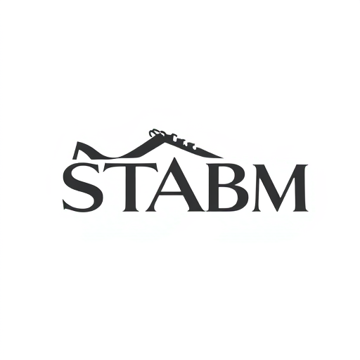 Professional logo design. Letterform for a premium and elegant sneaker brand named "STABM" A sophisticated, NIKE sneaker suggesting premium and elevated style, deep charcoal, and a hint of off-white, A sleek, modern typeface with subtle sharp edges to echo the brand initial, Modern, minimalist, luxury, with subtle art deco influences, A clean, geometric representation with a focus on sharp lines and balanced negative space, White background.