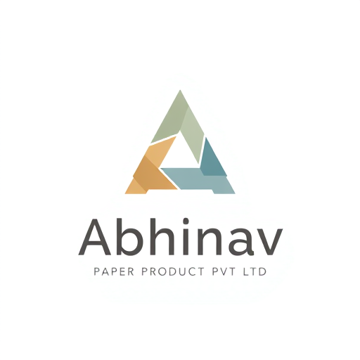 Professional logo design. Minimalist for a paper product manufacturer named "Abhinav Paper Product Pvt Ltd": Clean lines and geometric shapes representing paper folding and precision, a muted palette of earth tones and subtle blues, a modern sans-serif font. Design with a focus on the Japanese art of origami, a subtle embossed effect on the "A" or the company name, and a plain white background.