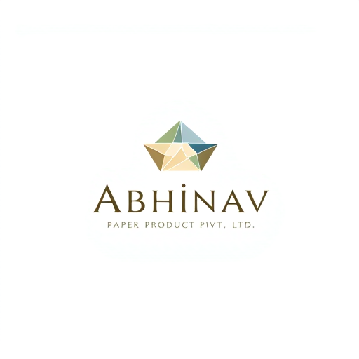 Professional logo design. Minimalist for a paper product manufacturer named "Abhinav Paper Product Pvt Ltd": Clean lines and geometric shapes representing paper folding and precision, a muted palette of earth tones and subtle blues, a modern sans-serif font. Design with a focus on the Japanese art of origami, a subtle embossed effect on the "A" or the company name, and a plain white background.