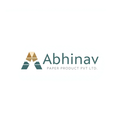 Professional logo design. Minimalist for a paper product manufacturer named "Abhinav Paper Product Pvt Ltd": Clean lines and geometric shapes representing paper folding and precision, a muted palette of earth tones and subtle blues, a modern sans-serif font. Design with a focus on the Japanese art of origami, a subtle embossed effect on the "A" or the company name, and a plain white background.
