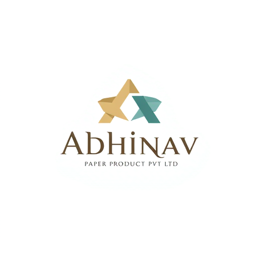 Professional logo design. Minimalist for a paper product manufacturer named "Abhinav Paper Product Pvt Ltd": Clean lines and geometric shapes representing paper folding and precision, a muted palette of earth tones and subtle blues, a modern sans-serif font. Design with a focus on the Japanese art of origami, a subtle embossed effect on the "A" or the company name, and a plain white background.