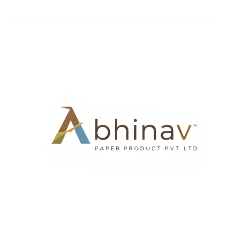 Professional logo design. Minimalist for a paper product manufacturer named "Abhinav Paper Product Pvt Ltd": Clean lines and geometric shapes representing paper folding and precision, a muted palette of earth tones and subtle blues, a modern sans-serif font. Design with a focus on the Japanese art of origami, a subtle embossed effect on the "A" or the company name, and a plain white background.