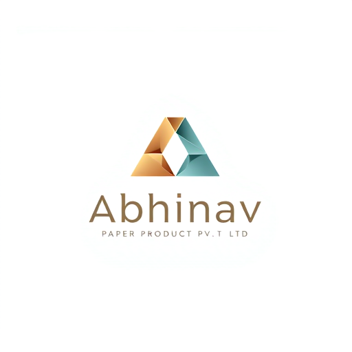 Professional logo design. Minimalist for a paper product manufacturer named "Abhinav Paper Product Pvt Ltd": Clean lines and geometric shapes representing paper folding and precision, a muted palette of earth tones and subtle blues, a modern sans-serif font. Design with a focus on the Japanese art of origami, a subtle embossed effect on the "A" or the company name, and a plain white background.