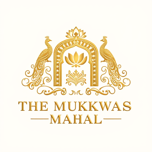 Professional logo design. Design a premium royal logo for The Mukhwas Mahal. The emblem should feature an ornate Indian arch with a lotus on top and two elegant peacocks on the sides. Add subtle decorative detailing like fine floral vines and scattered fennel seeds to give richness without making it crowded. Place the brand name in embossed metallic gold serif font neatly below the emblem. Finish with a raised embossed foil effect (gold or silver) on a neutral background. The overall design should look regal, authentically Indian, and luxurious.