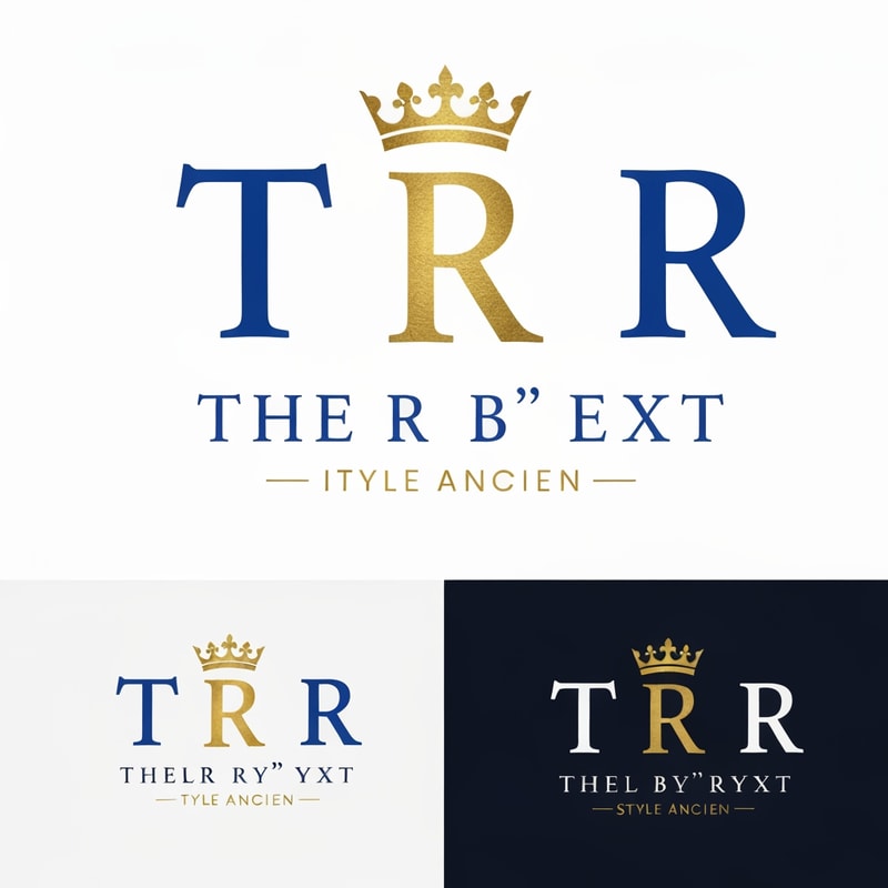 Design a distinc buil“T, whi“The R
The logoregal, ancient aesthetic — stimeless, noble,, yetclean and adaptable for modern media.

Design requir

Use a rich royal blue (#00008 c

Incorporate gold,gold c tabove, behind, or inte the

The overall look must feel royal, powerful, and — a mhonor, legacy, and divine authori

The TR shelegant and b,ancient royal typography or engraved sym

Optionally include the text “ inclassic serif or ancient-style font tha

Keep the composition balanc

Deliver in ve andhigh-resolution PNG with transparent

Include light and dark background ver rt-shirt printing and

Style
Ancien
