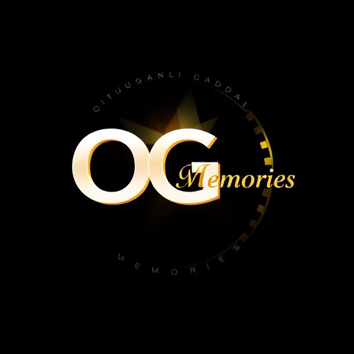 Professional logo design. Design a premium 3D logo for 'OG Memories', a private home cinema brand. Center the letters 'OG' in bold, glossy white with subtle black outline and soft 3D depth. Encircle 'OG' at the top with the words 'Orugallu Gadda' in a smooth curved arc, elegant serif font. Place 'Memories' horizontally to the right of 'OG', in large gold-orange gradient letters with soft shadow. Below 'Memories', add the tagline 'Orugallu's Private Cinema' in smaller italic white letters. Surround 'OG' with a subtle circular film reel motif with tiny perforation dots, and add a soft cinematic spotlight glow in the background. Style should be classy, modern, cinematic, light, symbolic, and visually striking. Landscape orientation, luxurious and premium feel, perfect for a high-end private theatre logo.