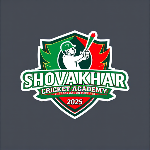 Professional logo design. make a SHOVAKHAR CRICKET ACADEMYESTD 2025 logo add playing cricket types green and red types stylies not youse white coller