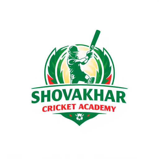 Professional logo design. make a SHOVAKHAR CRICKET ACADEMYESTD 2025 logo add playing cricket types green and red types 