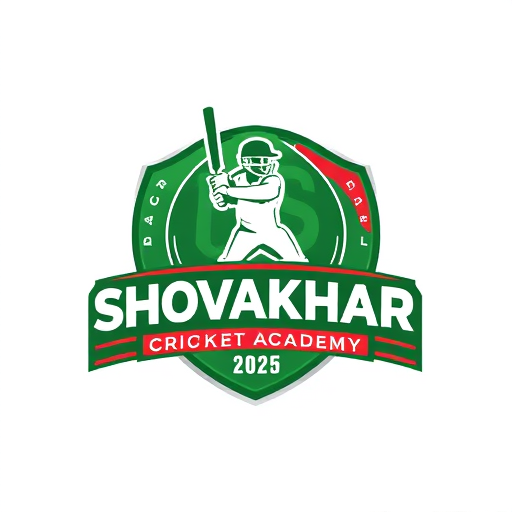 Professional logo design. make a SHOVAKHAR CRICKET ACADEMYESTD 2025 logo add playing cricket types green and red types