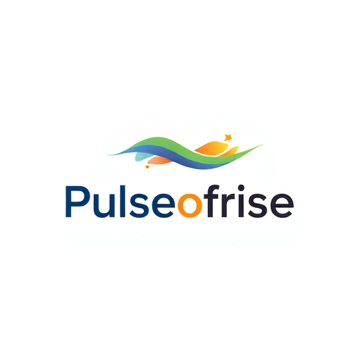 Professional logo design. Minimalist for a brand focused on the energy and flow of innovation named "Pulseofrise": A dynamic wave or pulse symbol, transitioning from cool blues and greens to warm oranges and yellows, set against a clean, modern sans-serif font. Design with subtle gradients and smooth, flowing lines, inspired by natural phenomena and digital interfaces, with a focus on conveying growth and connectivity, and a transparent background.