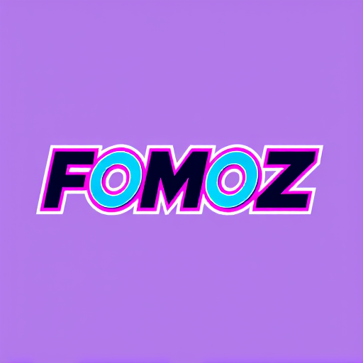 Professional logo design. Letterform logo for a Gen Z social media agency named "FOMOZ": the logo should visually represent the feeling of being left out and then being included/connected. The colors should be vibrant and energetic, incorporating trending Gen Z aesthetics like neon gradients or bold, contrasting colors. The typography should be modern, possibly with a slightly playful or dynamic sans-serif font. Design with an emphasis on digital-native aesthetics and meme culture, incorporating elements that suggest viral trends and online connectivity, such as subtle glitch effects, vibrant social media icons stylized into the letterforms, or a sense of dynamic movement. Execute with clean lines and a focus on digital readability across various platforms. Solid, vibrant background.