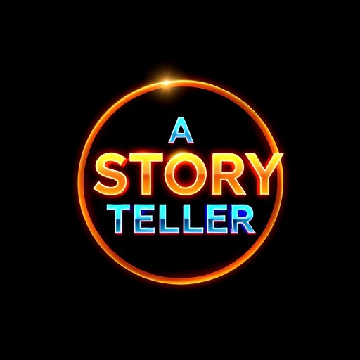Professional logo design. Design a logo for you tube channel named A STORY TELLER.Vibrant Luminous glassy shiny image and stylish fonts .image should be 3D fine polished HD 4k.logo should be in a circle