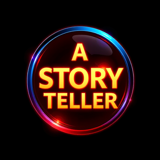 Professional logo design. Design a logo for you tube channel named A STORY TELLER.Vibrant Luminous glassy shiny image and stylish fonts .image should be 3D fine polished HD 4k.logo should be in a circle.logo should have related unique viral trandy image