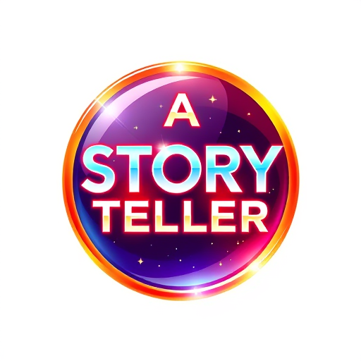 Professional logo design. Design a logo for you tube channel named A STORY TELLER.Vibrant Luminous glassy shiny image and stylish fonts .image should be 3D fine polished HD 4k.logo should be in a circle.logo should have related unique viral trandy image