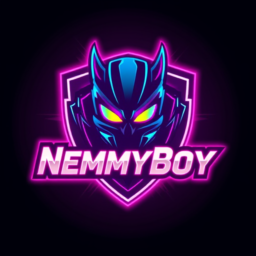Professional logo design. create a gaming channel logo with neon style named: "NemmyBoy"