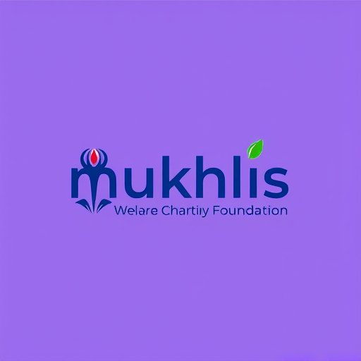 Professional logo design. a logo for our welfare/charity foundation/ngo called "MUKHLIS" . it should have a lavendar background, and mukhlis written with a dark bluish colour in urdu.