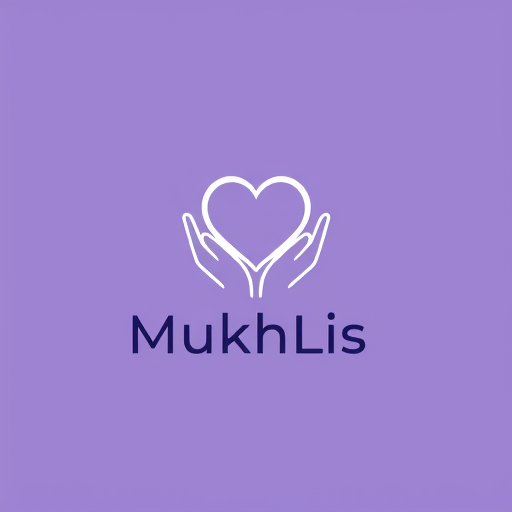 Professional logo design. a logo for our welfare/charity foundation/ngo called "MUKHLIS" . it should have a lavendar background, and mukhlis written with a dark bluish colour in urdu. the only thing that should be written on the logo is mukhlis. but it should be a minimalistic logo, with two hands holding a heart in between, the hands depicting people taking care of other people's hearts. the hands and heart should be in a white colour. it should be minimalistic and very persuasive.