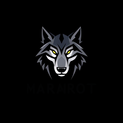 Professional logo design. design a logo for my trading academy called marriot with black background and with wolf face with grey colour