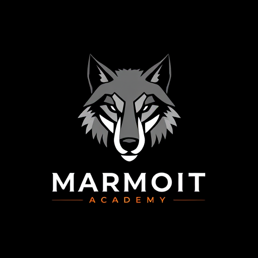 Professional logo design. design a logo for my trading academy called marriot with black background and with wolf face with grey colour