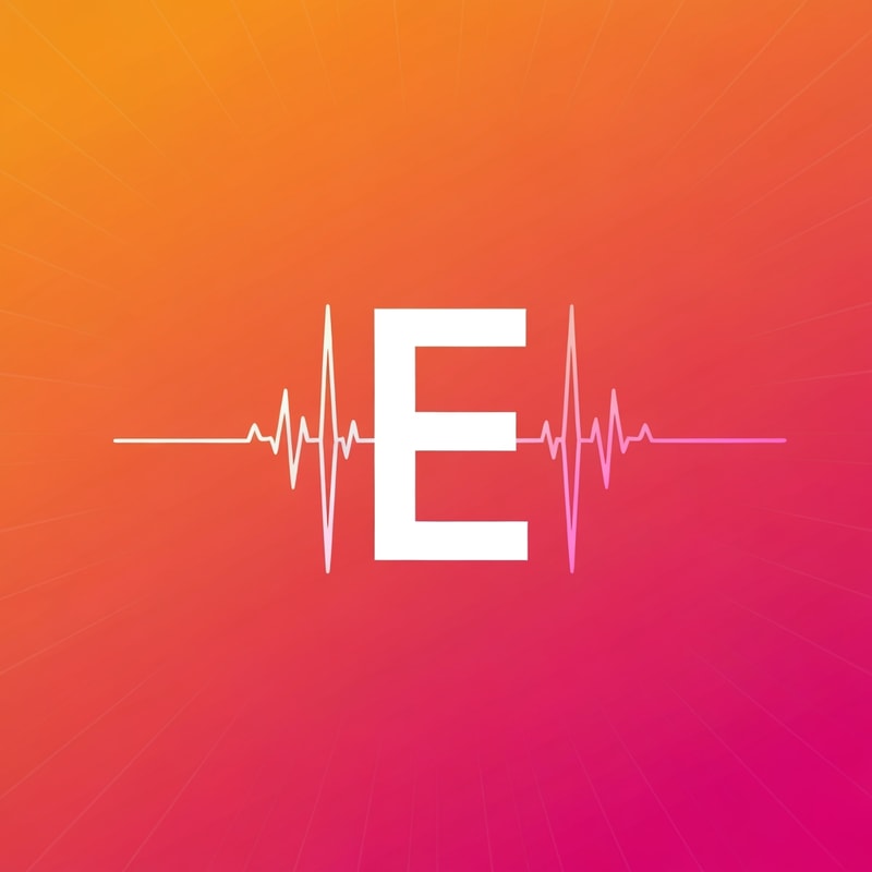 A radiating E with pulse waves → signal strength + influence.
Palette: orange → pink gradient (energy + creativity).