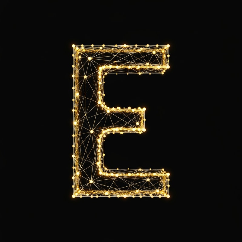 A glowing letter E formed by connected dots (symbolizing active digital nodes).