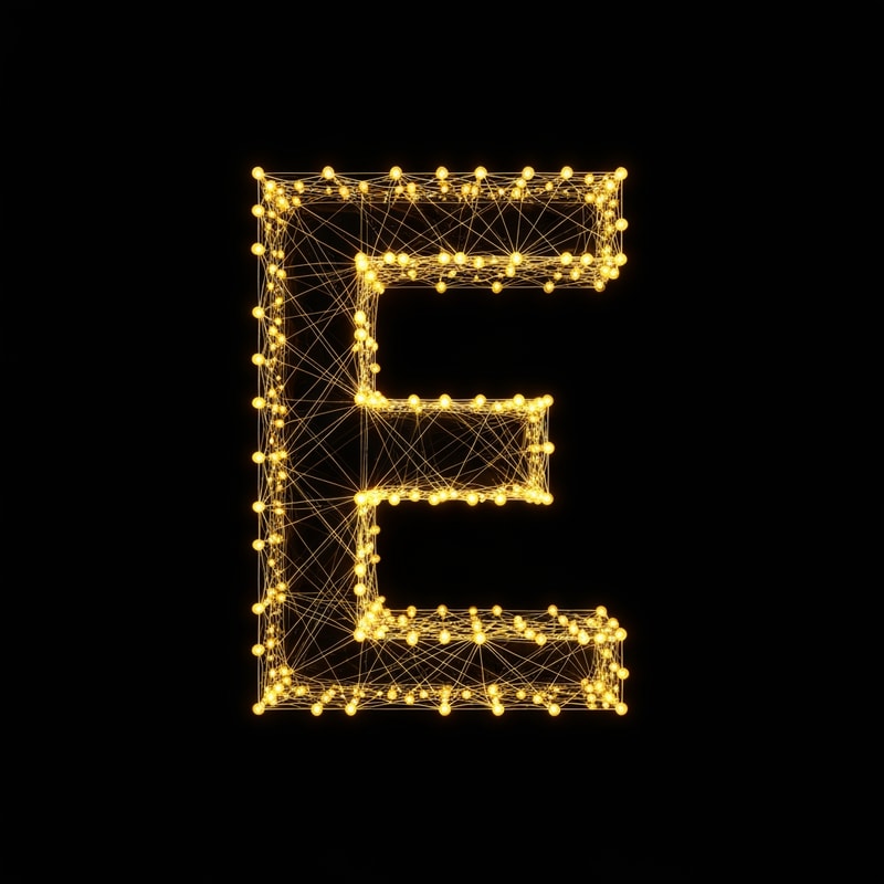 A glowing letter E formed by connected dots (symbolizing active digital nodes).