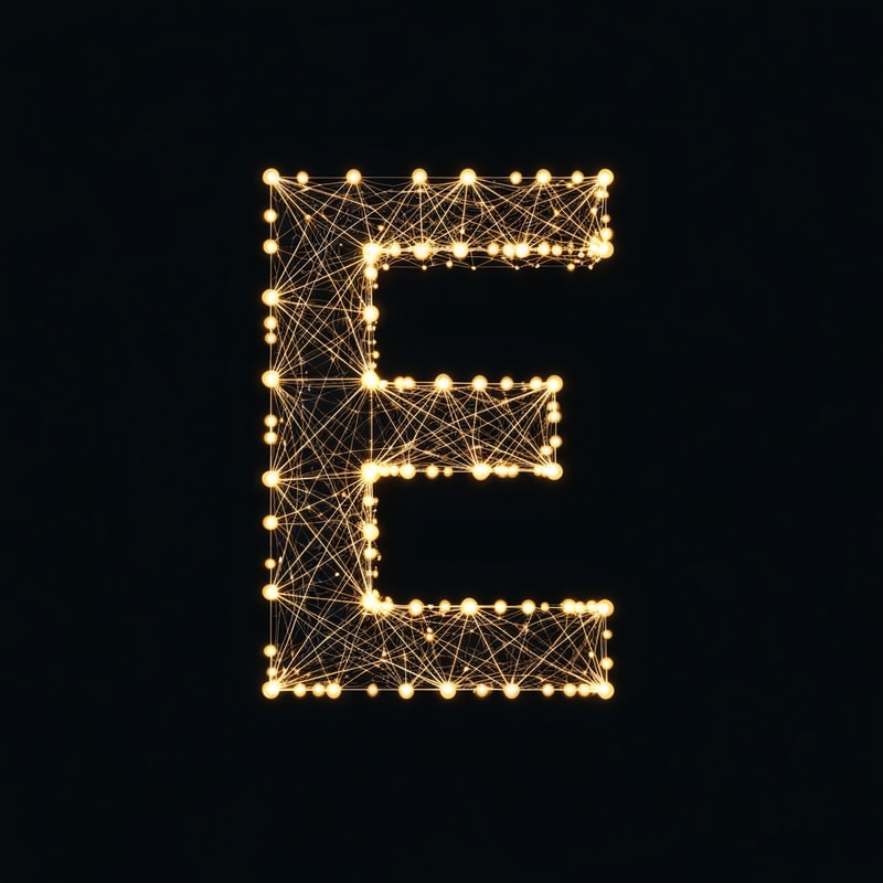 A glowing letter E formed by connected dots (symbolizing active digital nodes).