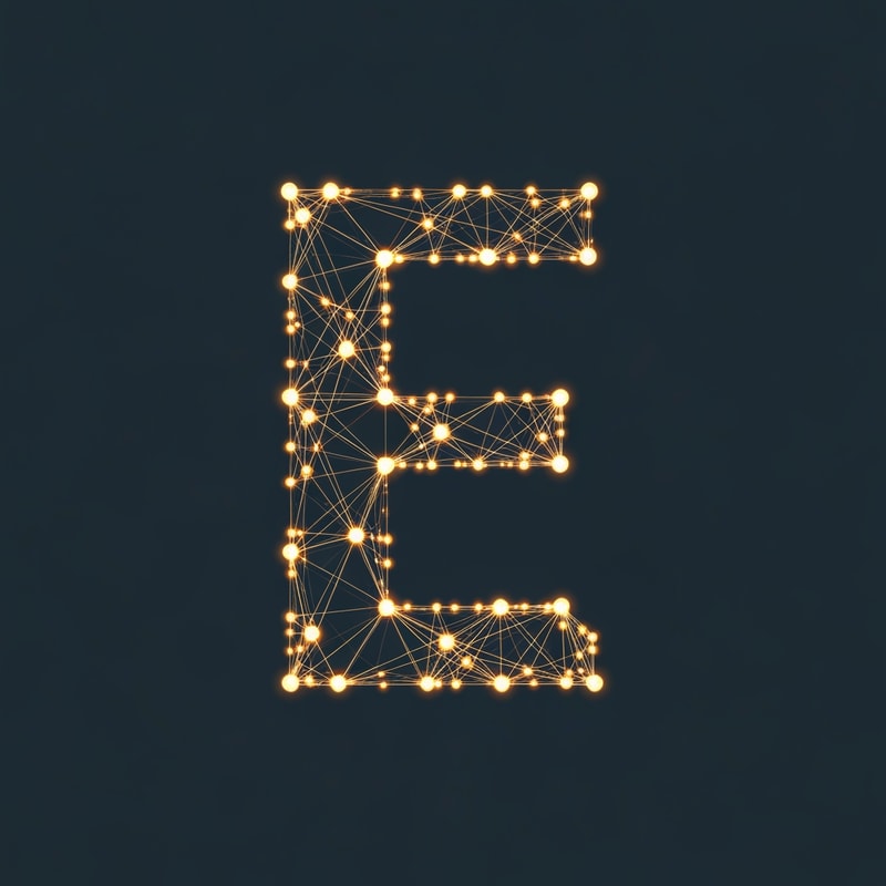 A glowing letter E formed by connected dots (symbolizing active digital nodes).