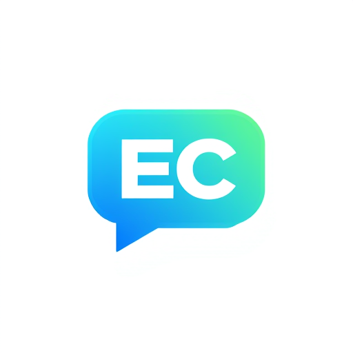 Professional logo design. A modern, minimal flat logo design of a chat bubble icon containing the bold letters ‘EC’. Clean vector style, smooth rounded edges, gradient colors (blue and green), futuristic and friendly look. Suitable for an app icon and startup branding. White background, no extra text, no shadows, no 3D effects, SVG style.”
