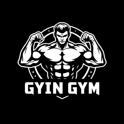 Professional logo design. a gym company, dont create text on the logo, only picture, create a man showing front double biceps in the middle, the colors should the black and white