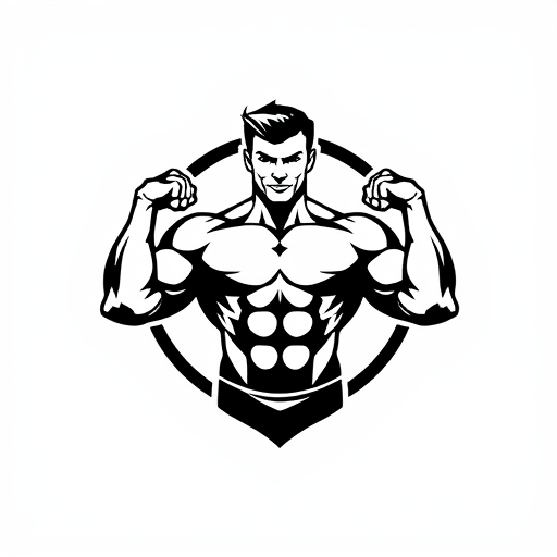 Professional logo design. a gym company, dont create text on the logo, only picture, create a man showing front double biceps in the middle, the colors should the black and white