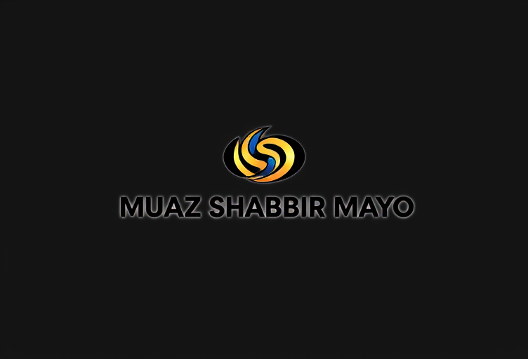 Professional logo design. give me a professional design for computer desktop wallpaper black background and contrast colour Name :"MUAZ SHABBIR MAYO"