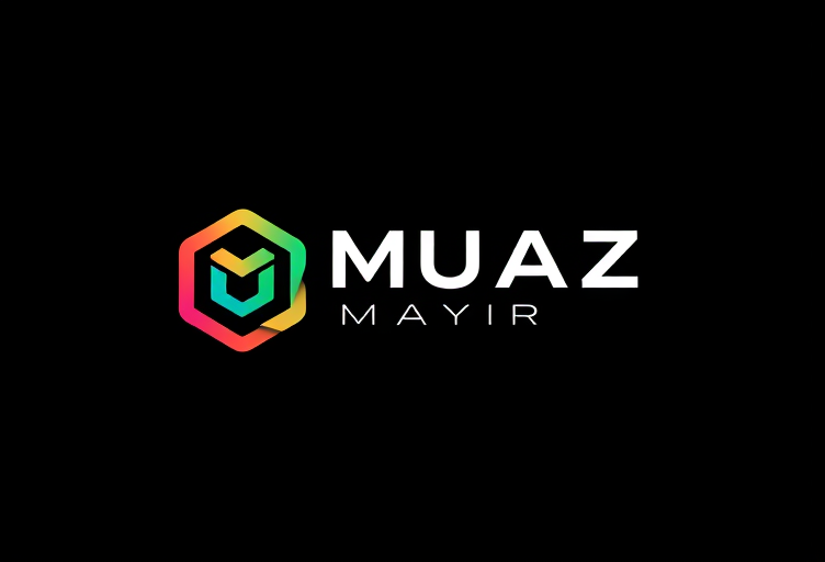 Professional logo design. give me a professional design for computer desktop wallpaper black background and contrast colour Name :"MUAZ SHABBIR MAYO"