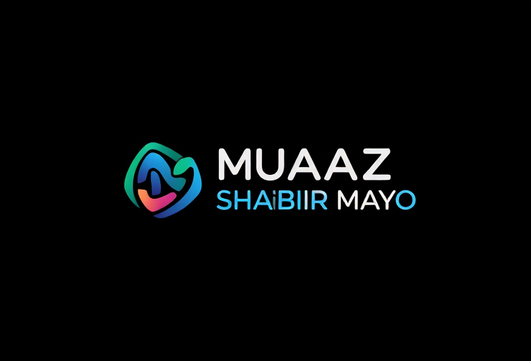 Professional logo design. give me a professional design for computer desktop wallpaper black background and contrast colour Name :"MUAZ SHABBIR MAYO" RE DESIGN