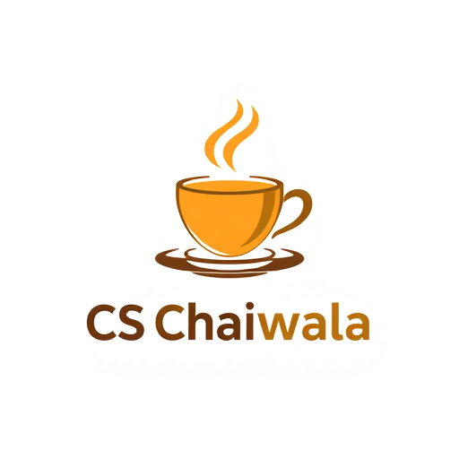 Professional logo design. i want the CS Chaiwala logo to combine:☕ Tea cup (chai element)💻 Laptop / PC (tech vibe)👨‍🎓 Student or 👨‍💼 IT employee (target audience)👨‍💻 Coding symbols (</> or terminal-style text)
