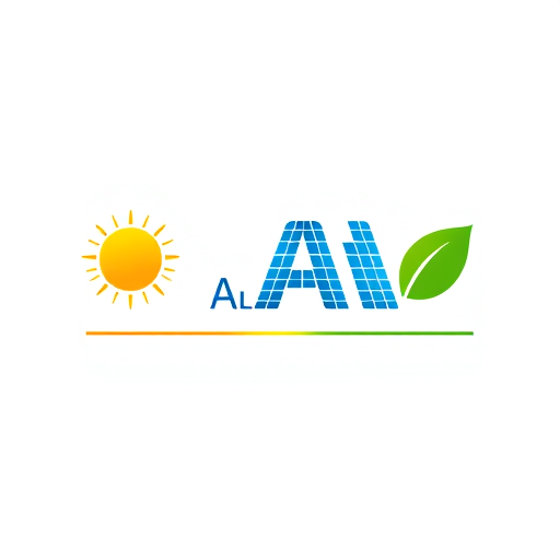 Professional logo design. A professional modern logo for “Abdullah Al Kiyumi Trading”. On the left side, a bright yellow sun icon with subtle rays, on the right side a clean green leaf shape. The letter “A” is styled with a solar panel grid pattern in blue tones. “Abdullah” in bold thick font, “Al Kiyumi Trading” in thin sleek font beneath it. A dual-color underline (half orange, half green) separates the text. Minimal, clean, sustainable energy brand identity.