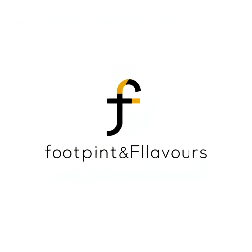 Professional logo design. Letterform logo for a brand selling unique food experiences and travel adventures named "footprints&Flavours": a stylized, interconnected single "f" that visually blends the concept of a footprint with a subtle flavor swirl, black, bold sans-serif font for "footprints&Flavours" below the emblem, modern, sleek, inspired by minimalist luxury and abstract art, the "f" should have depth and a subtle metallic sheen, clean white background.