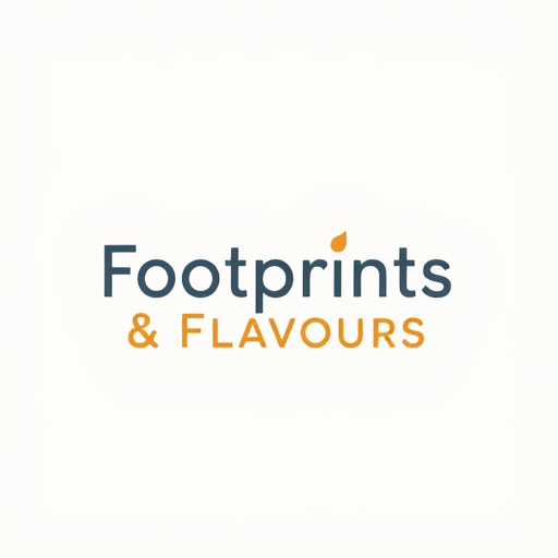Professional logo design. travel blog "Footprints & Flavours": a bold, compressed, and modern sans-serif lettermark where the "F" is common 