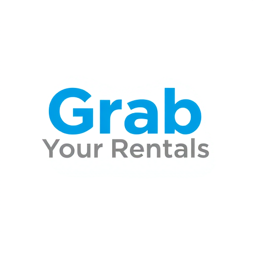 Professional logo design. Minimalist wordmark for a business which does rental services like one-time use items or costly items for rent named "Grab Your Rentals": A clean and modern aesthetic where the text itself forms the logo, possibly with subtle graphic elements integrated. Blue and grey, representing reliability and modernity. Bold, sans-serif font that is easily readable and conveys professionalism. Design with a focus on clarity and memorability, inspired by contemporary graphic design trends. Visual execution will feature sharp lines and well-defined spacing. White background.