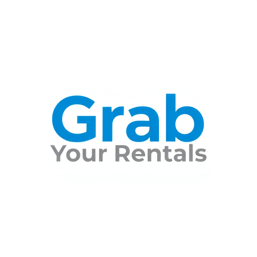 Professional logo design. Minimalist wordmark for a business which does rental services like one-time use items or costly items for rent named "Grab Your Rentals": A clean and modern aesthetic where the text itself forms the logo, possibly with subtle graphic elements integrated. Blue and grey, representing reliability and modernity. Bold, sans-serif font that is easily readable and conveys professionalism. Design with a focus on clarity and memorability, inspired by contemporary graphic design trends. Visual execution will feature sharp lines and well-defined spacing. White background.