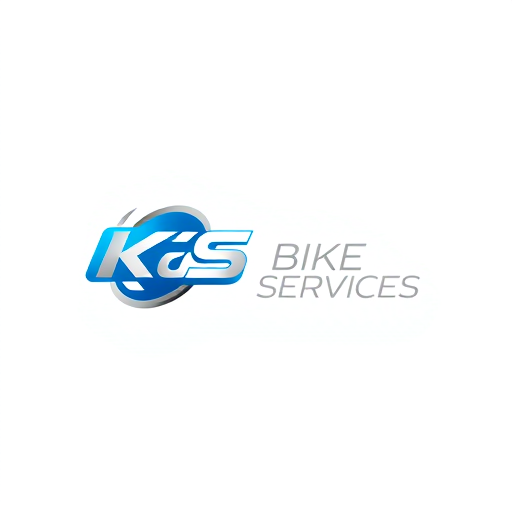 Professional logo design. Minimalist for a bicycle repair and maintenance business named "KS Bike Services": A stylized, abstract representation of a bicycle gear and a wrench interlocking, symbolizing repair and efficiency, Blue and silver, Clean and modern sans-serif, Bicycle industry and modern aesthetics, Flat design with subtle gradients, White.
