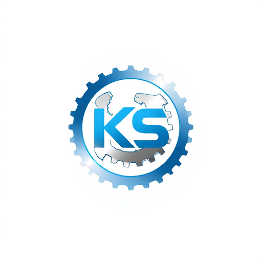 Professional logo design. Minimalist for a bicycle repair and maintenance business named "KS Bike Services": A stylized, abstract representation of a bicycle gear and a wrench interlocking, symbolizing repair and efficiency, Blue and silver, Clean and modern sans-serif, Bicycle industry and modern aesthetics, Flat design with subtle gradients, White.