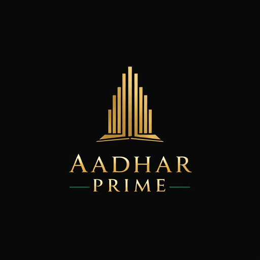 Professional logo design. "Luxury logo for Aadhar Prime Real Homes. Abstract letter A designed like a high-rise tower with a wide solid foundation at the base. Elegant, geometric, minimal vector style, symbolizing trust, growth, and stability. Premium gold accent on deep charcoal black background, ivory contrast, emerald green highlight. Clean serif wordmark 'AADHAR PRIME' in uppercase, with sans-serif subline 'Real Homes'. Flat vector, symmetrical, modern, no gradients, no shadows, no 3D."