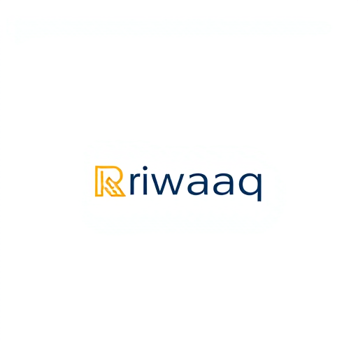 Professional logo design. Minimalist for a contemporary Arabic design studio named "Riwaaq": Abstract architectural lines, subtle gold and deep navy, elegant and modern sans-serif font. Design with an influence of Islamic geometric patterns and Bauhaus style, visual execution with clean, interlocking shapes and precise lines, on a plain white background.